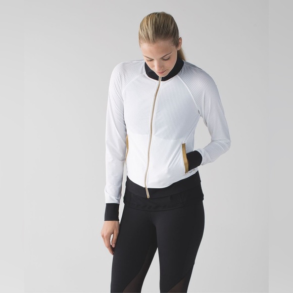 lululemon athletica Jackets & Blazers - Lululemon women’s sweaty or not white golden black jacket size 4
